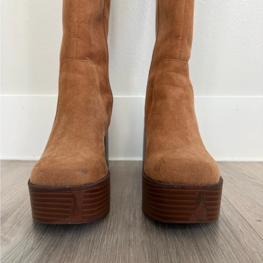 Madden Girl Tan Suede Heeled Boots - Picture 3 of 6